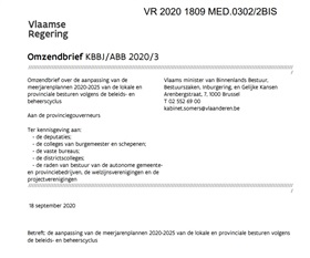 Omzendbrief aanpassing meerjarenplannen